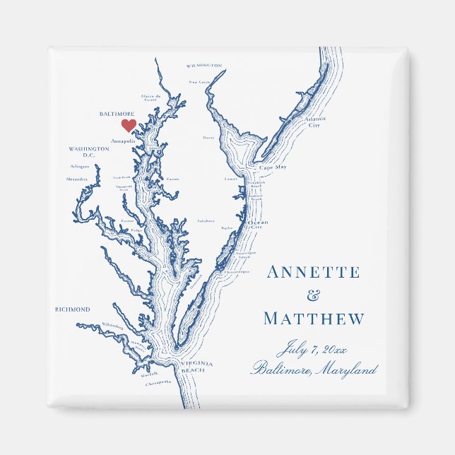 Imán Baltimore Maryland Chesapeake Bay Map Boda (Frente)