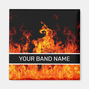 Imán Banda de nombres personalizada Merch Flama Rock & 
