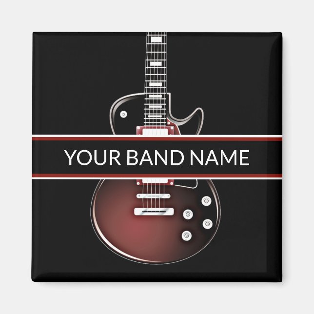 Imán Banda de nombres personalizados guitarra rock y mú (Frente)