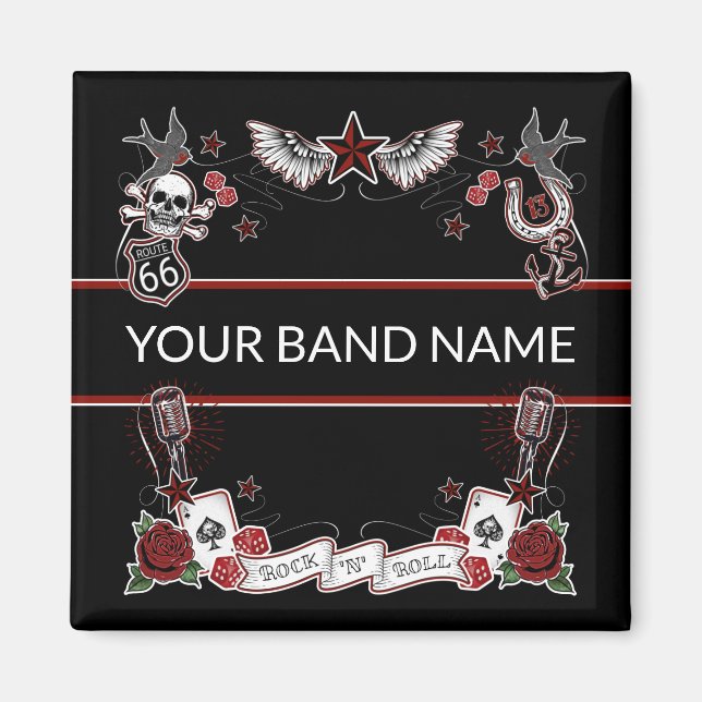 Imán Banda personalizado Merch Rockabilly Rock & Roll M (Frente)