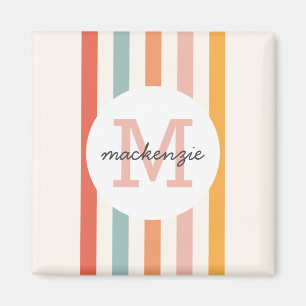 Imán Bandas retro-coloreadas monogramadas personalizada