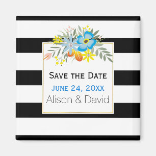 Imán Bandas y flores azules boda Save the Date