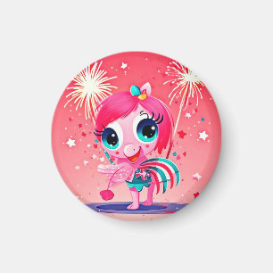 Imán Bandera Americana con Flamingo Cartoon-69217