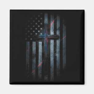 Imán Bandera Americana Grunge Y Cruz Fe Familia Liberta