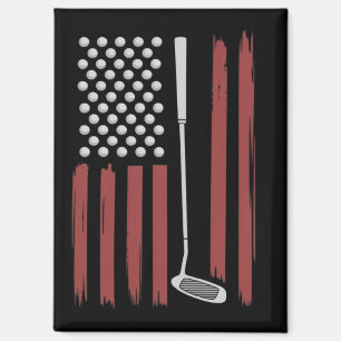 Imán Bandera Americana Retro Golfista Divertido Palo de