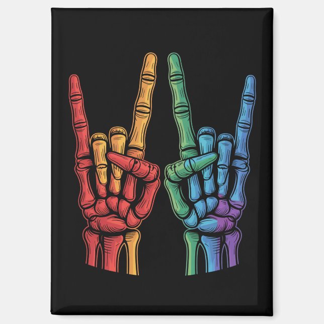 Imán Bandera arcoiris de Skeleton Rock Hand LGBTQ Orgul (Anverso)