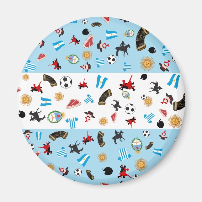 Imán Bandera argentina con objetos famosos del país (Frente)