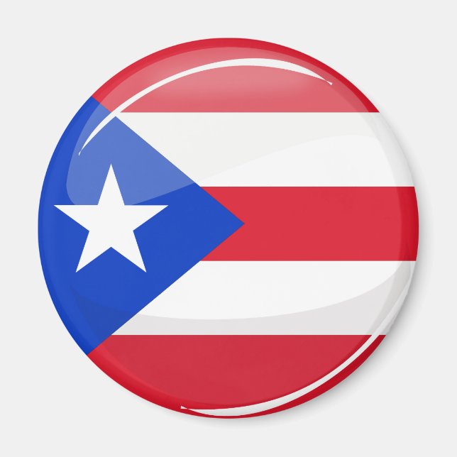 Imán Bandera brillante redonda de Puerto Rico (Frente)