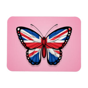Imán Bandera británica de la mariposa en rosa