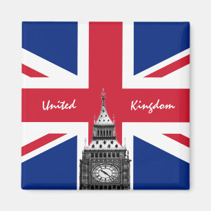 Imán Bandera británica y Big Ben - Londres, Inglaterra,
