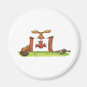 Imán Bandera canadiense con alce, castor y ganso