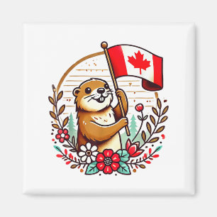 Imán Bandera canadiense de marmota divertida verano día