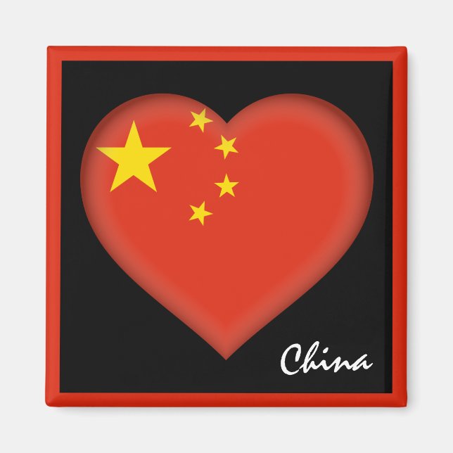 Imán Bandera china y corazón chino, vacaciones y deport (Frente)