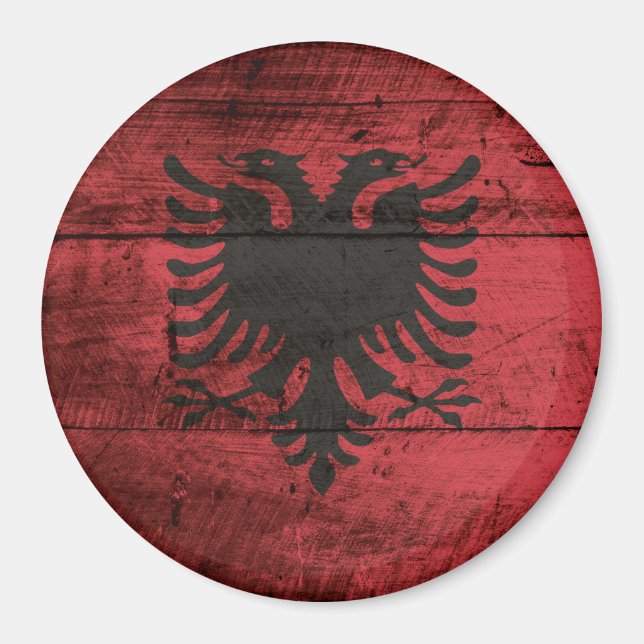 Imán Bandera de Albania en grano de madera vieja (Frente)