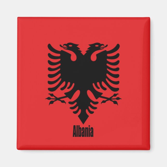 Imán Bandera de Albania, etiquetada (Frente)
