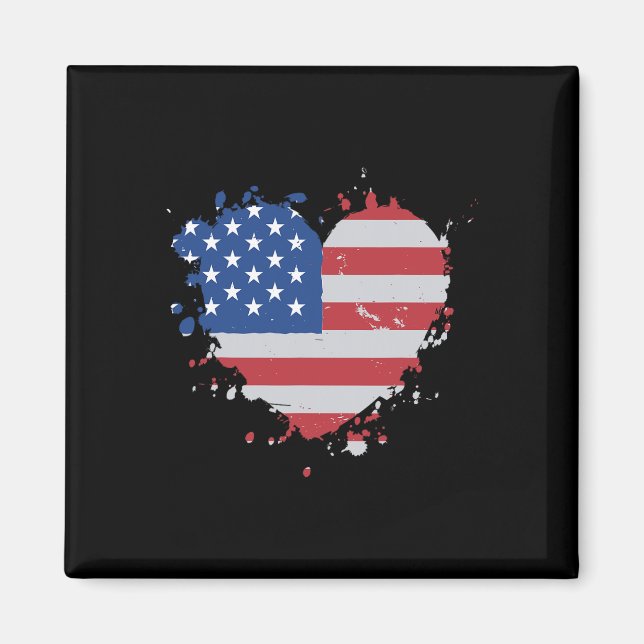 Imán Bandera De Amor Estados Unidos Corazón 4 De Julio  (Frente)