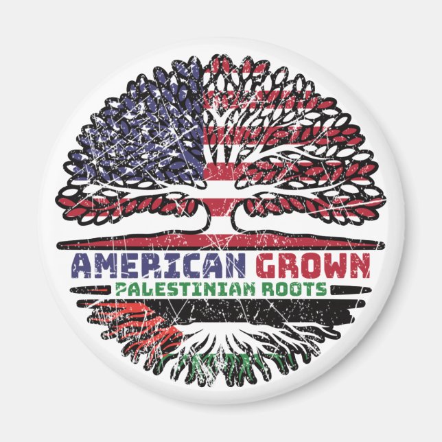 Imán Bandera de árbol palestino-estadounidense en Pales (Frente)