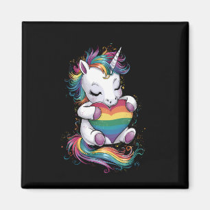 Imán Bandera de arcoíris de corazón de unicornio de org