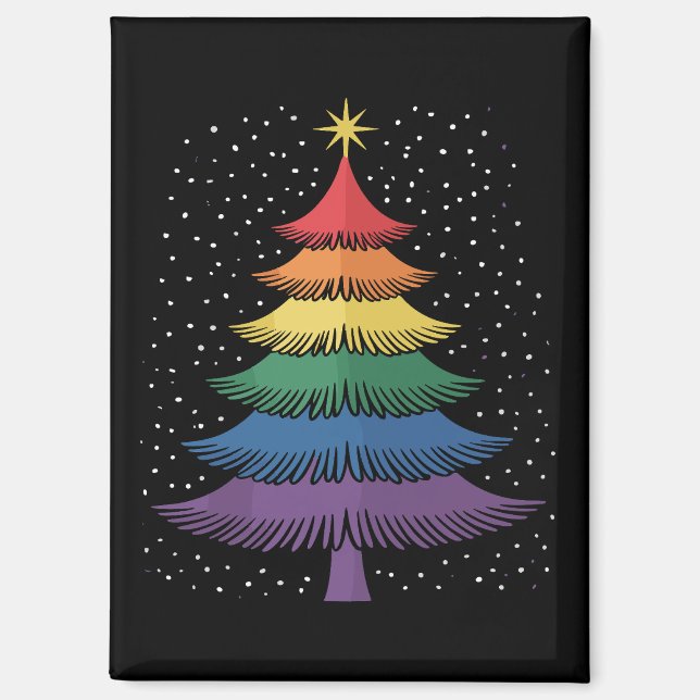 Imán Bandera de arcoíris de pijama de árbol de Navidad  (Anverso)