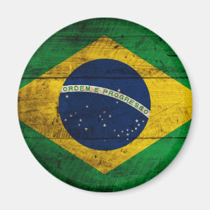 Imán Bandera de Brasil de madera antigua