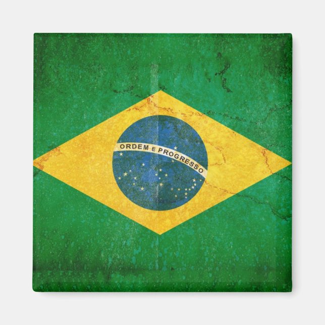 Imán Bandera de Brasil en Grunge (Frente)
