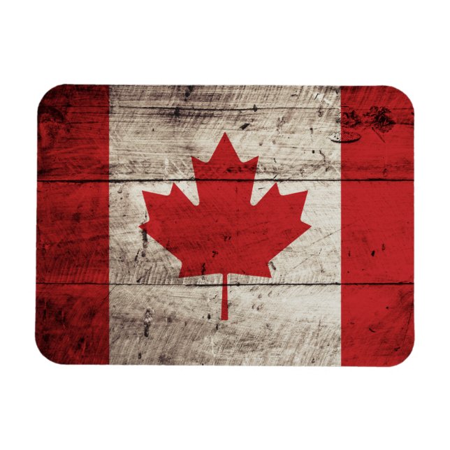 Imán Bandera de Canadá en grano de madera vieja (Horizontal)