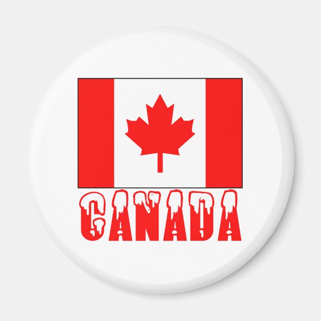Imán Bandera de Canadá Palabra con Cima Nevada (Frente)