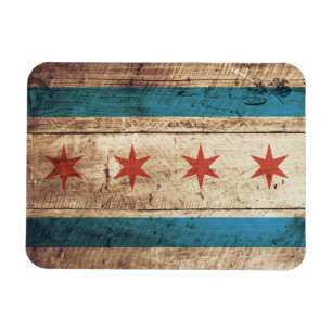 Imán Bandera de Chicago en grano de madera viejo