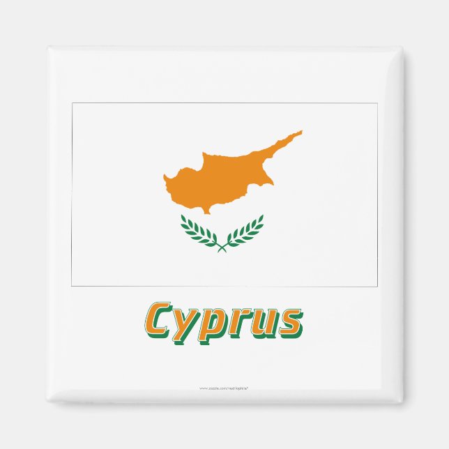 Imán Bandera de Chipre con nombre (Frente)