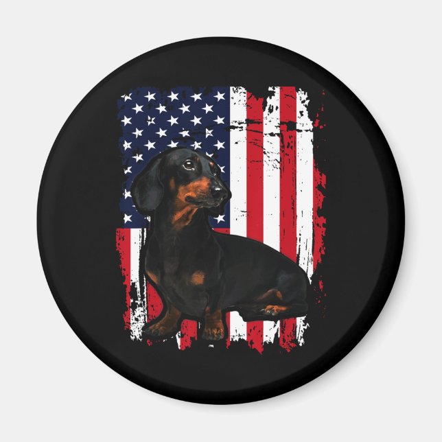 Imán Bandera De Dachshund 4 De Julio (Frente)