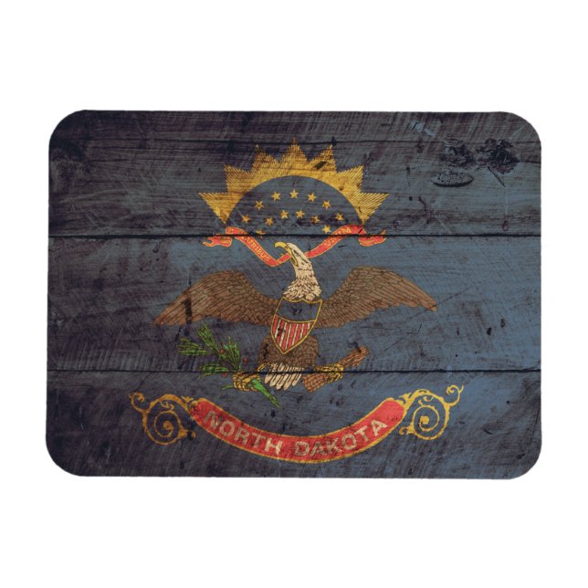 Imán Bandera de Dakota del Norte de la Vieja Madera; (Horizontal)
