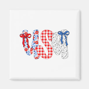 Imán Bandera de EE. UU. 4 de julio Coquette Lazo Floral