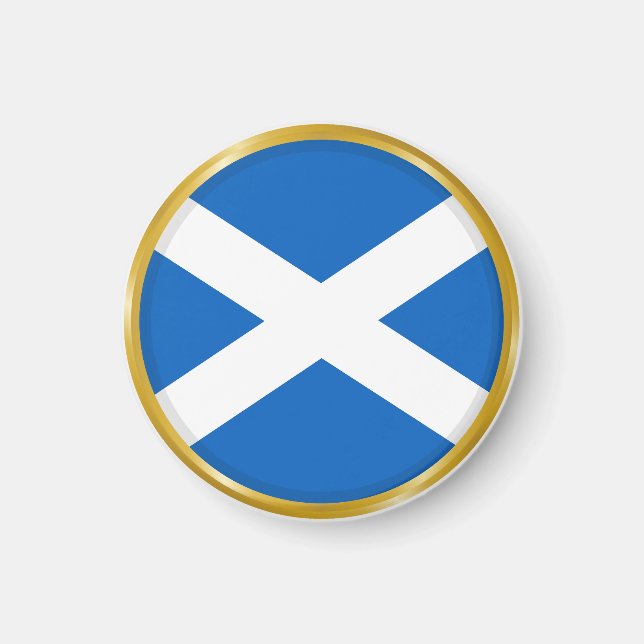 Imán Bandera de Escocia en Círculo Dorado (Frente)
