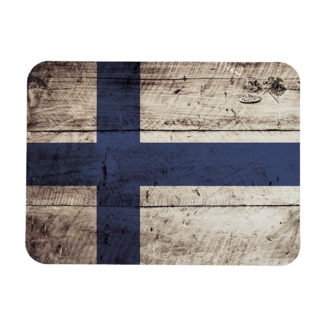 Imán Bandera de Finlandia en grano de madera viejo (Horizontal)