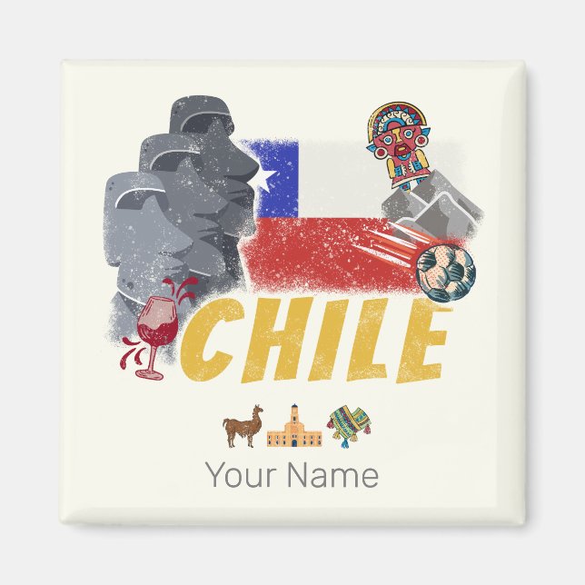 Imán Bandera de Isla de Pascua de Chile y Alpaca (Frente)