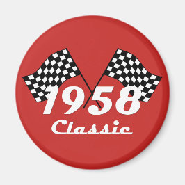 Imán Bandera de la carrera retro de 1958 con negro y bl