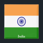 Imán Bandera de la India<br><div class="desc">La bandera nacional de la India es una tricolor rectangular horizontal de azafrán profundo, blanco y verde indio; con la chakra de Ashok, una rueda de 24 radios, en azul marino en el centro[1]. Se aprobó en su forma actual durante una reunión de la Asamblea Constituyente celebrada el 22 de...</div>