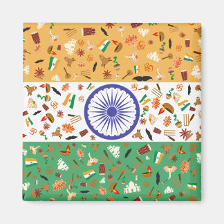 Imán Bandera de la India con objetos culturales