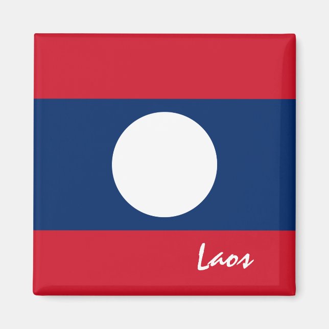 Imán Bandera de Laos y viajes en Laos, vacaciones y dep (Frente)