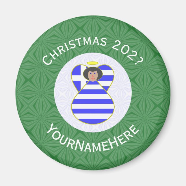 Imán Bandera de los Navidades de pelo negro de ángel gr (Frente)