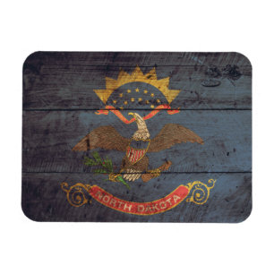 Imán Bandera de madera vieja de Dakota del Norte;