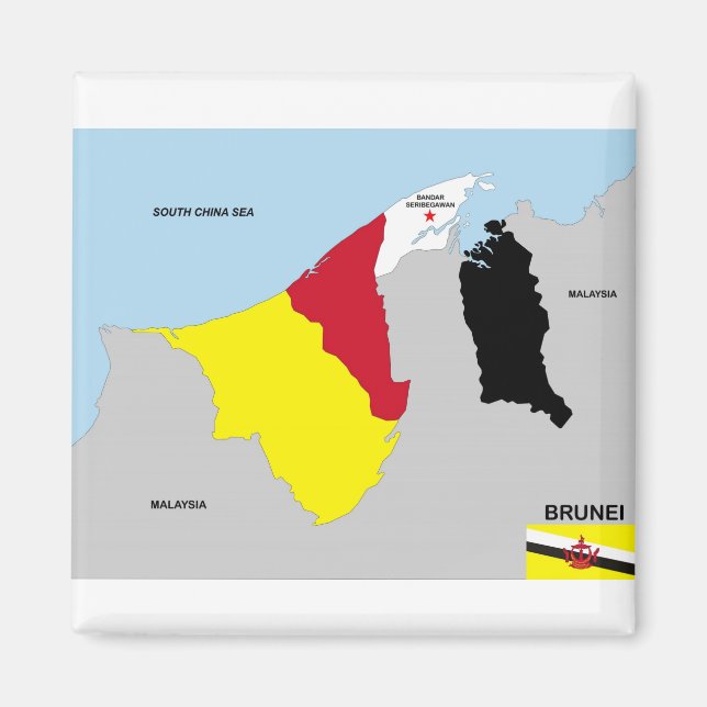 Imán bandera de mapa del país de brunei (Frente)