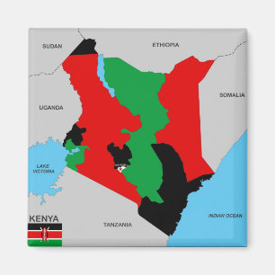 Imán bandera de mapa político del país de kenia
