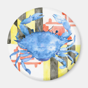 Imán Bandera de Maryland de la acuarela y cangrejo azul