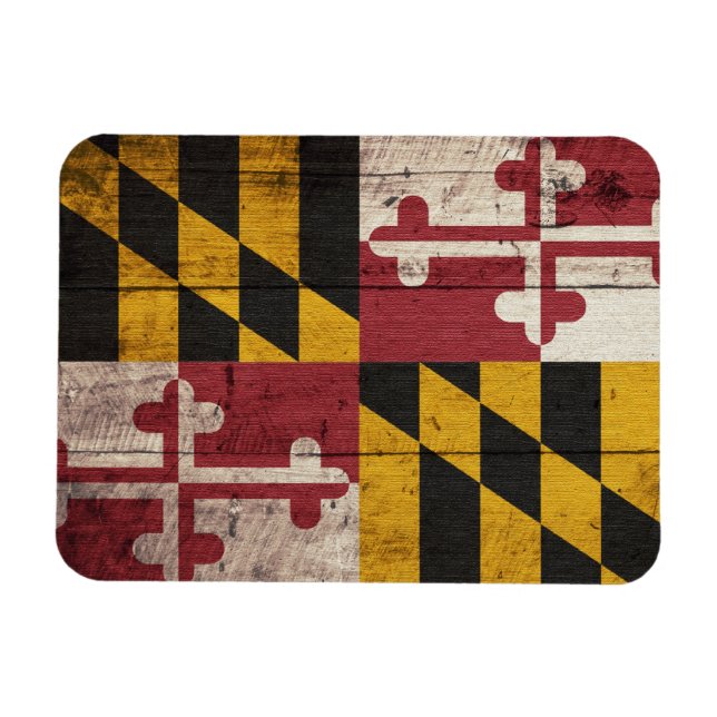 Imán Bandera de Maryland de madera antigua (Horizontal)