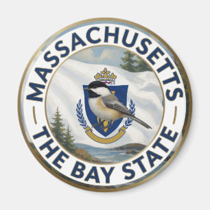 Imán 🌊 Bandera de Massachusetts y carbonero cabecinegr