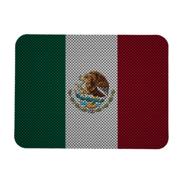 Imán Bandera de México con efecto de fibra de carbono (Horizontal)