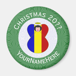 Imán Bandera de Navidad Angel Rumano Personalizada