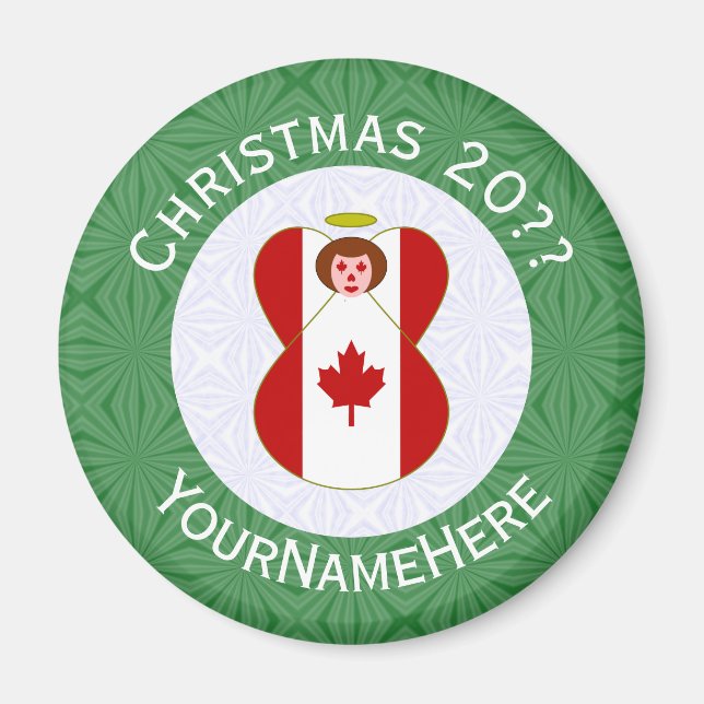 Imán Bandera de Navidad del ángel canadiense personaliz (Frente)