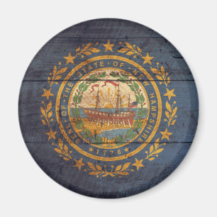 Imán Bandera de New Hampshire de madera antigua;